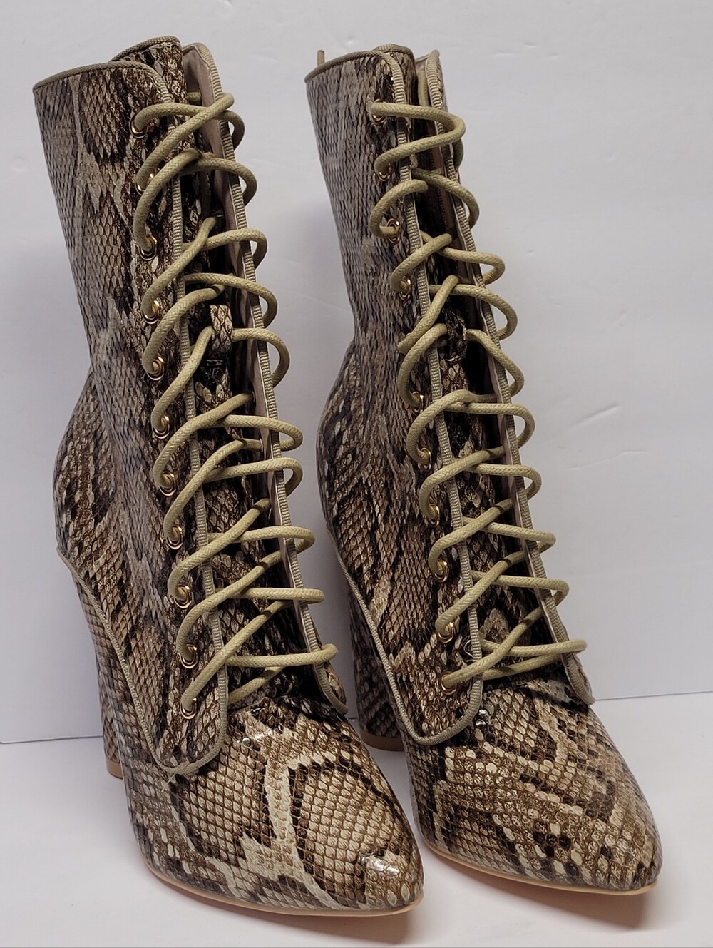 Fashion Nova Snake-Print Lace-Up High Heel Boot